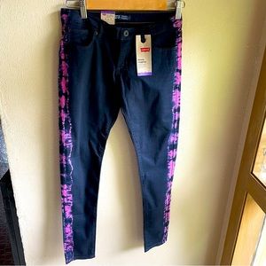 Levi's Denim Leggings. Super Stretch. Dark Blue w/ Pink Tie-Dye Stripe. Size 16